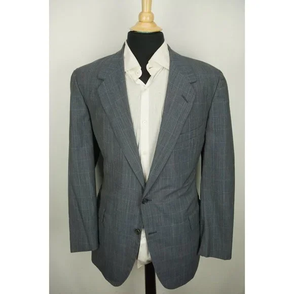 Oxxford Clothes Non Pareil Onwentsia Blue Windowpane Wool Sport Coat Jacket 44L